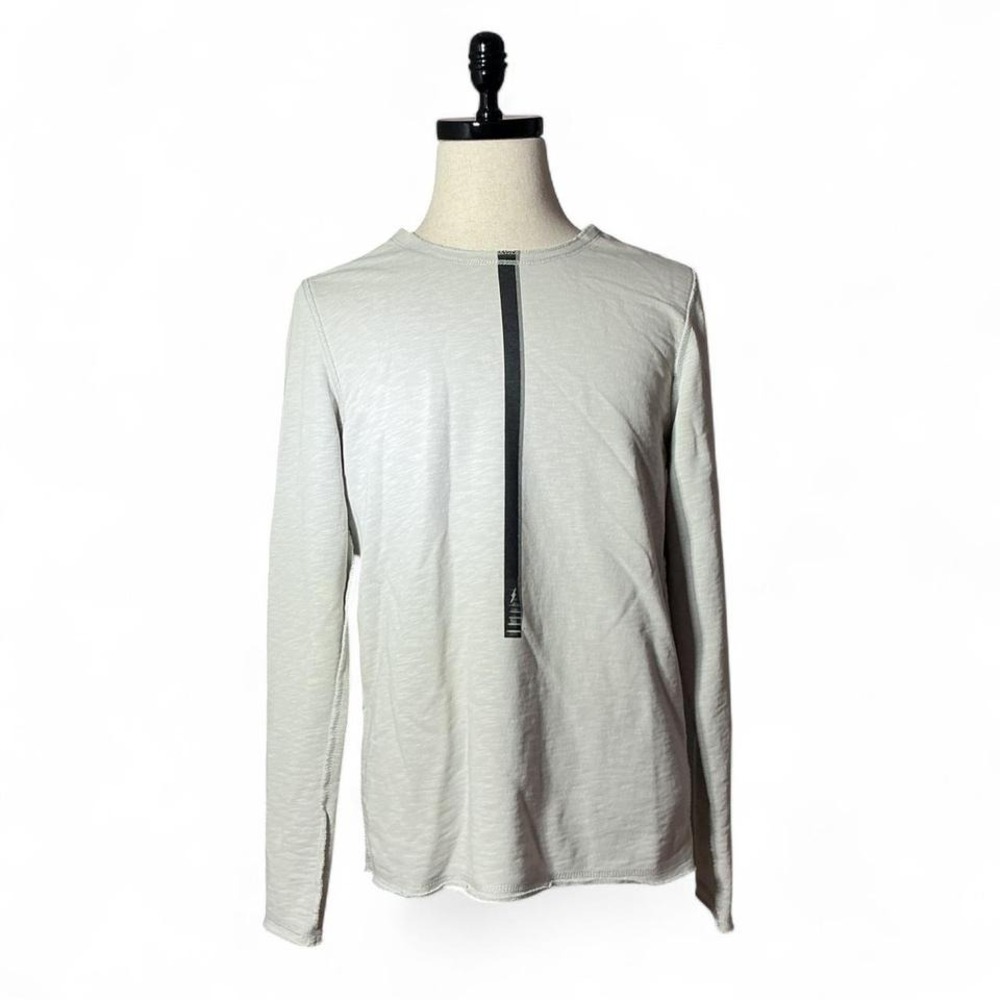 KAFT‎ Mens Long Sleeve T Shirt Light Gray Zipper Accent